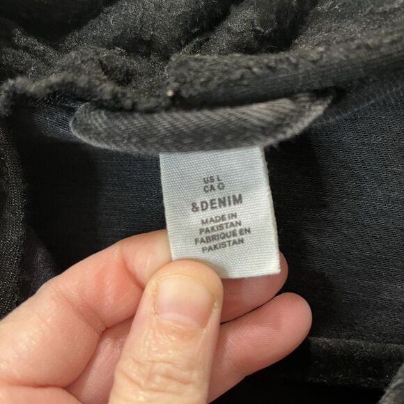 H&M Black Denim Jean Bad Vibes Check Your Ego Graphic Jacket Womens Size L - Picture 5 of 11